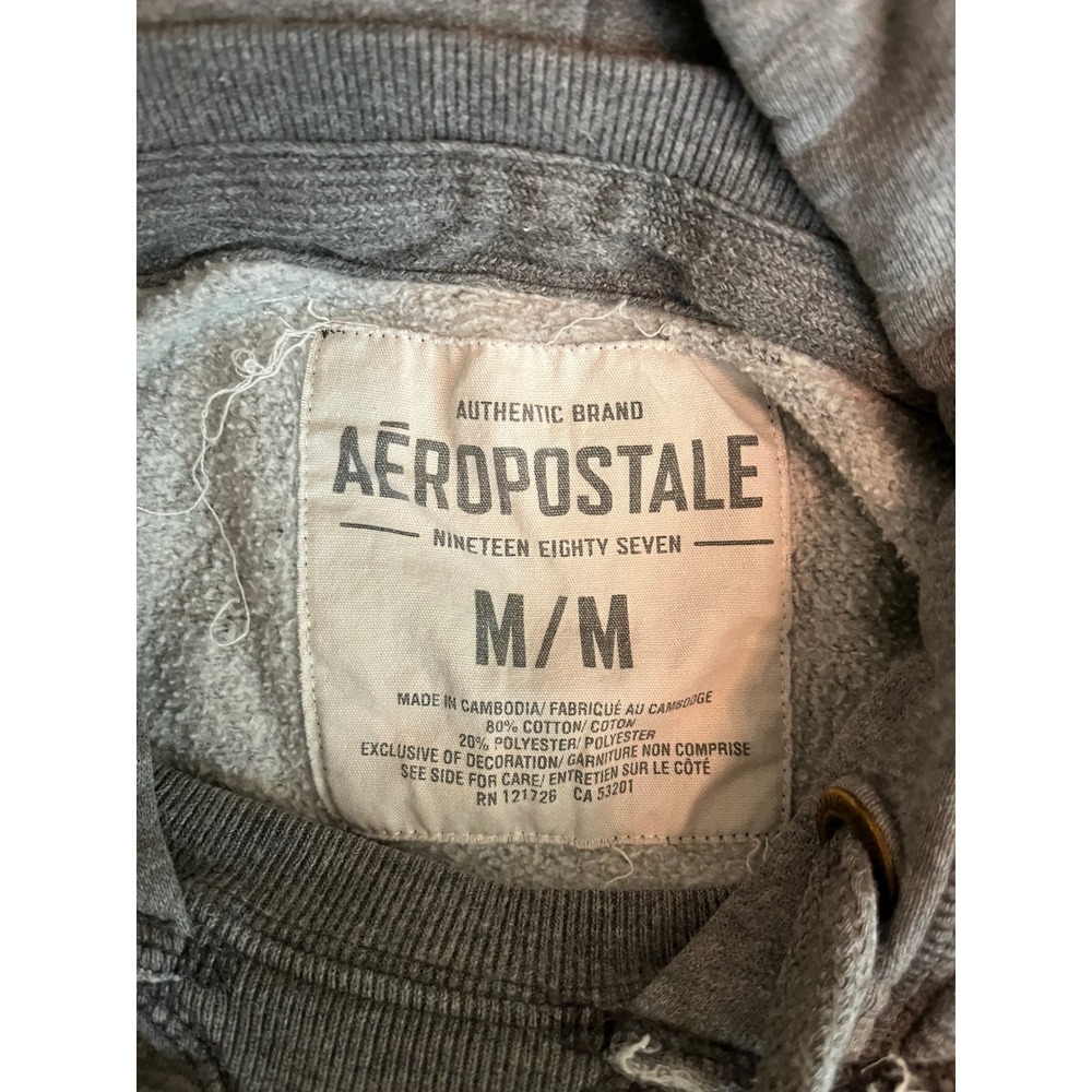 Vintage Y2K Aeropostale Men Hoodie Medium Gray Aero Ath Dept Pullover Sweatshirt - Picture 3 of 6